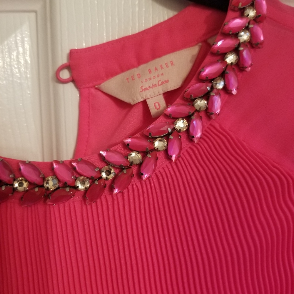 NWOT Ted Baker Pleated Top with Jeweled Neckline